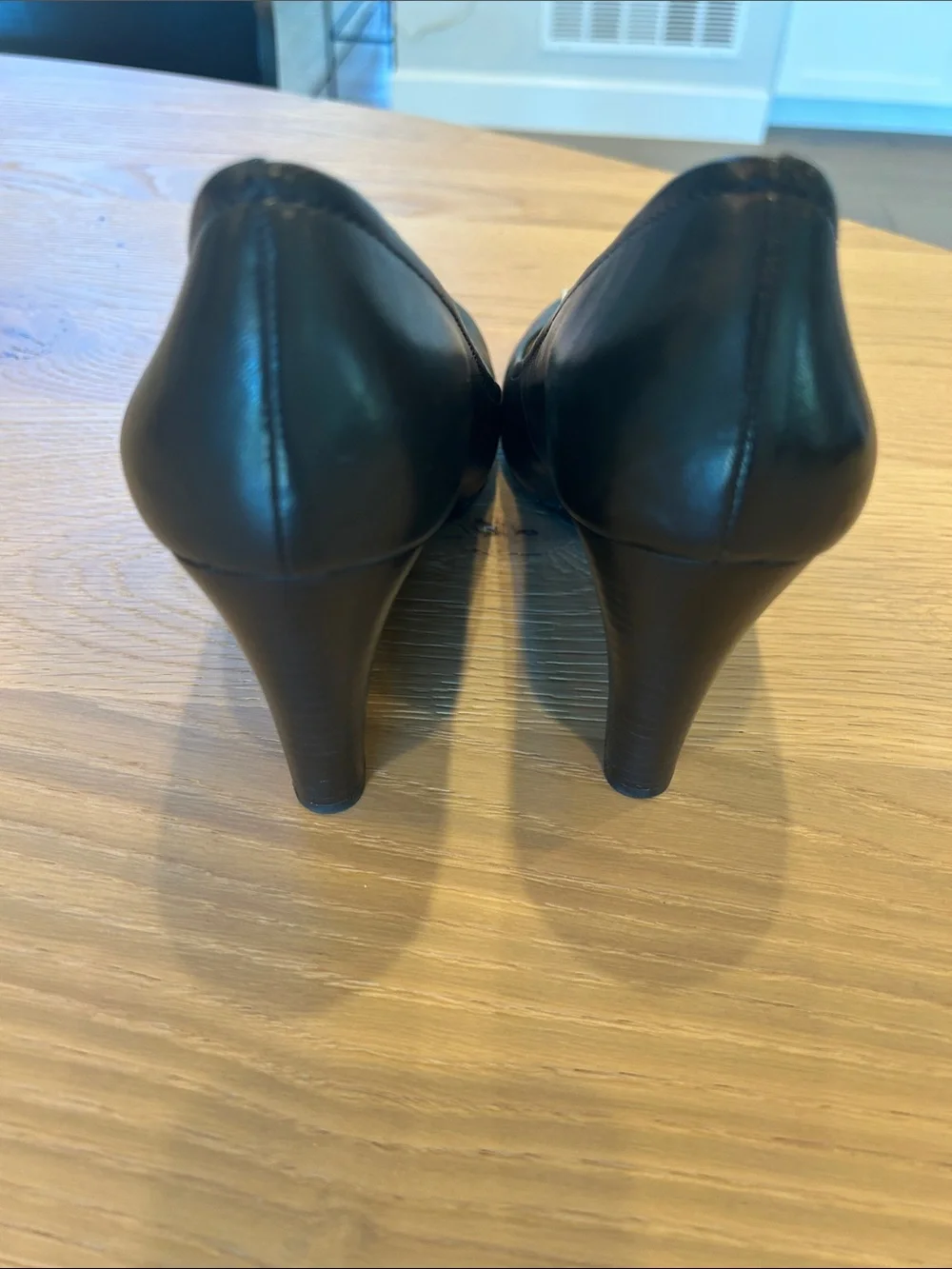 Tory Burch Black Leather Wedge Heels with Gold Logo